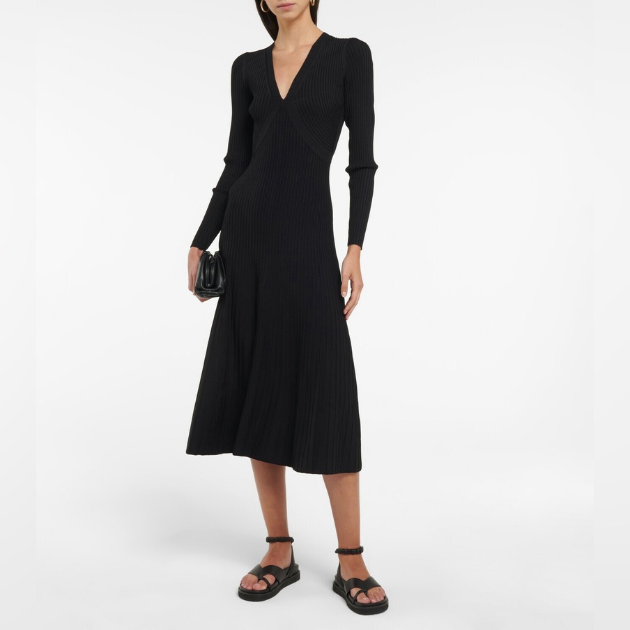 Nwt Simkhai Melba Ribbed Black Long Sleeved Midi Dress | L